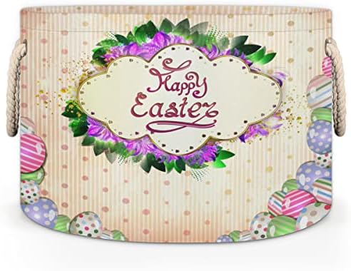 כרטיס ברכה של חג הפסחא שמח ביצים סלים עגולים גדולים לאחסון סלי כביסה עם ידיות סל לאחסון שמיכה למדפי אמבטיה