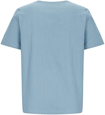 חולצת טי קצרה של שרוול קצר 2023 חולצות פשתן כותנה קיץ רופפות בכושר רופף מודפסות צוואר צוואר