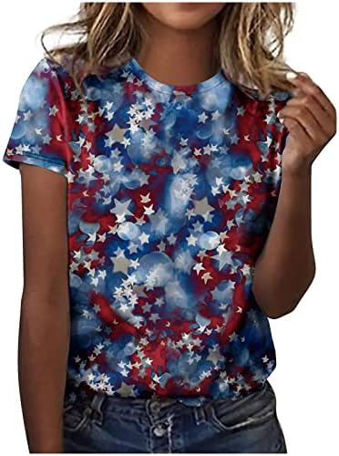 קצר שרוול חולצות לנשים צוות צוואר אמריקאי פסים כוכב הדפסת עניבה לצבוע חולצות חולצות נוער בנות 2023