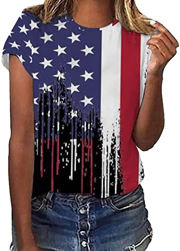 מיאשוי נשים שרוול ארוך חולצת טי נשים מקרית אמריקה דגל הדפסת צוואר קצר שרוול חולצה חולצות טיז חולצה
