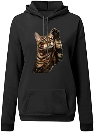 חולצת דפסת קפיסה של הדפס 3D לחתול לנשים חמוד פופ אאוט חתיכה חתול מציץ טי גרפי גרפי רטרו קפוצ'ונים