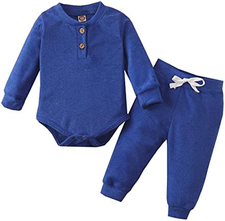 תינוקות יילודים תינוקות בנות בנים חורפי שרוול ארוך חולצה מוצקה חולצה מכנסיים 2 יחידות תלבושות פעוט