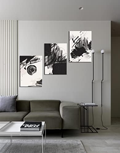 מופשט אמנות קיר בשחור לבן דיו ושטיפה הדפסים תמונות 3 יחידות יצירות אמנות של בד ממוסגרות לבועות