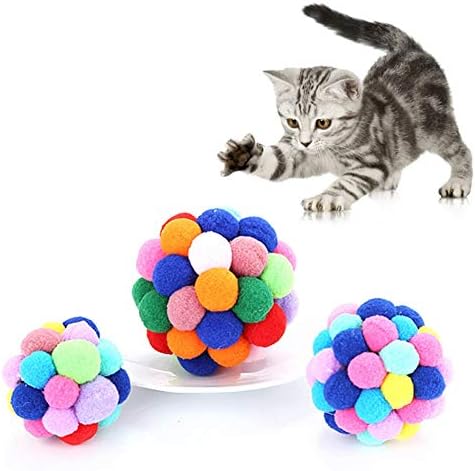 Lzyjw Pet Cat Pow Ball Set Set צבעוני פעמון בעבודת יד כדור נתיב אינטראקטיבי ציוד לטיזר לחתולים