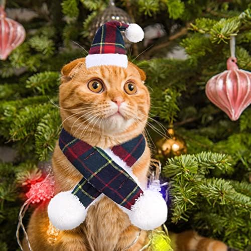 תחפושת תלבושת לחג המולד של Pawchie Cat - כובע סנטה וצעיף לחתולים חתלתול כלבים קטנים, תלבושות לחג המולד