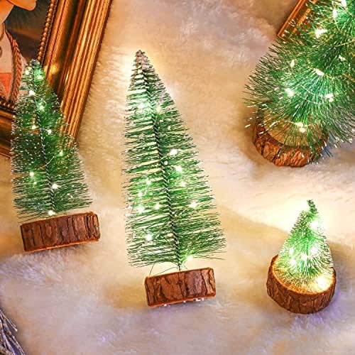קישוטי עץ חג המולד מיני, מברשת בקבוקים של 4 יחידות עץ חג המולד, עצי סיסל קטנים עם בסיסי עץ לחג המולד של