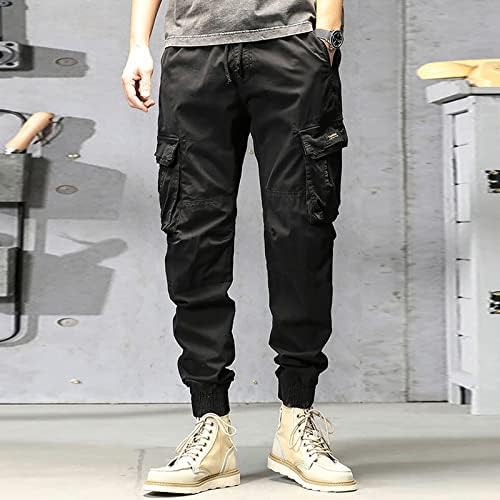 מכנסיים של גברים SGAOGEW מכנסיים מזדמנים כשירים רזים כותנה רופפת כיס מכנסי מותניים אלסטיים מוצקים
