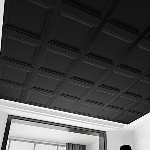 ART3D 48 חבילות ריבוע שחור אריחי תקרה 2ft x 2ft, לוח תקרה PVC 24 x 24in.