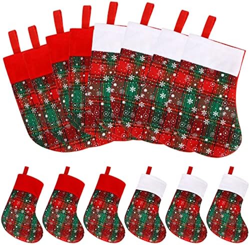 גרבי דיו -מיני לחג המולד, 12 חבילות קטנות משובצות באפלו משובץ מגרש שלג גרביים ירוקות אדומות