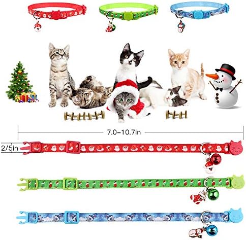 3 יחידות חג המולד הבדלני חתול קולרים עם פעמון בטוח ומתכווננת רך ניילון עבור חתלתול