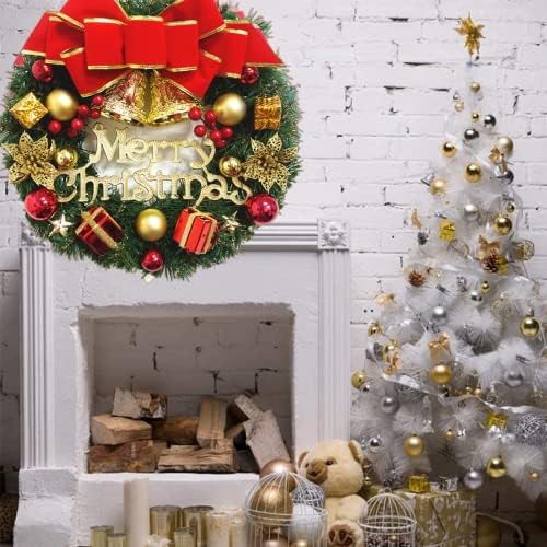 זר חג המולד לדלת הכניסה, קישוטי עץ חג המולד, תליית חג המולד מלאכותית, פעמון, חרוטים אורנים, פירות יער אדומים, קשתות