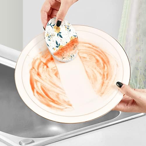KCLDECI 3 פאק מטבח צלחת קרצוף רפידות ספוג פרחי גינה בדוק את כלי הכלים ספוגי שטיפת כלים לניקוי בית אמבטיה