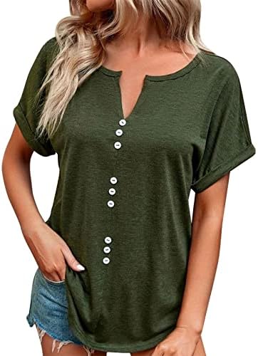 חולצת סתיו קיץ נשים שרוול קצר 2023 כותנה עמוק V צוואר כפתור כלפי מעלה חולצה חולצה בסיסית לנשים IW IW