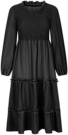 שמלות קיץ של HCJKDU לנשים צוואר עגול שרוול ארוך שמלת מקסי מזדמנת רופפת שמלת פרוע נדנדה זורמת