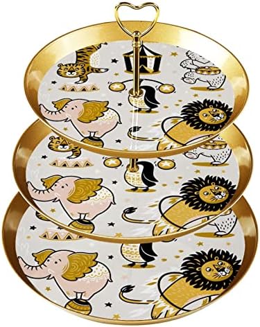 3 דוכן קאפקייקס שכבה עם מוט זהב מוט פלסטיק מגד קינוח מגד חיה קרקס קרקס תצוגת ממתקים לחתונה למסיבת תה