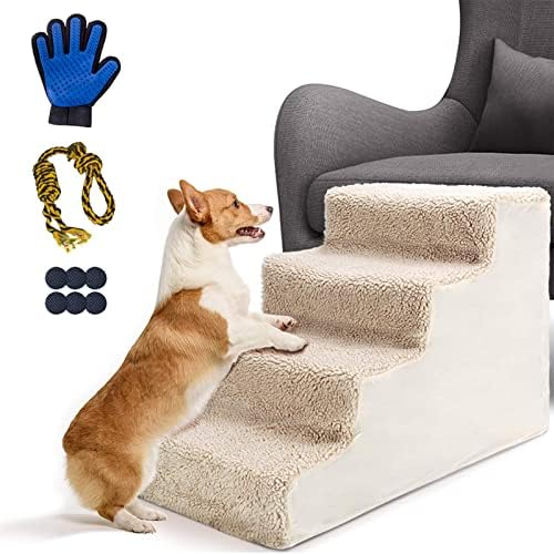 מדרגות כלבים של Kphico למיטות גבוהות, מדרגות כלבים ללא החלקה 4 שכבות, מדרגות כלב פלסטיק גבוהות בגודל 16 עם כיסוי