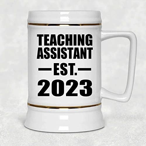 תכנון עוזר הוראה מבוסס est. 2023, 22oz Beer Stein Ceramic Tallard ספל עם ידית למקפיא, מתנות