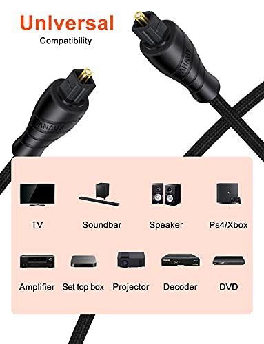 Vanaux Digital Optical Audio Cable Digital Toslink זכר לזכר כבלים סיבים אופטיים תואמים לקולנוע ביתי, סרגל סאונד,