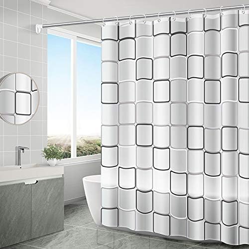 וילון מקלחת אמבטיה מפואר אטום למים סט עם 12 ווים, 72x72, עיצוב ייחודי וציפוי פוליאסטר עמיד