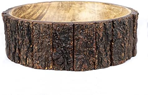 קערה דקורטיבית של עץ מנגו גארט עם קליפת עץ, בגודל בינוני, גובה 7.5 קוטר x 2.75, קערה יחידה