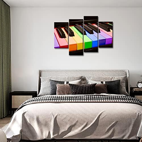 כך מטורף אמנות-פסנתר קיר אמנות תפאורה צבעוני פסנתר מפתח בד תמונות יצירות אמנות 4 פנל מוסיקה ציור הדפסי