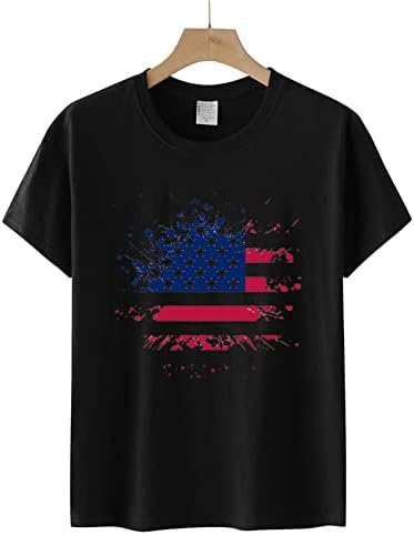 חולצות פטריוטיות לנשים דגל אמריקאי שרוול קצר שרוול v-צווארון Tshirt כוכבי עניבה כוכבים רופפים בכושר חולצה מזדמנים
