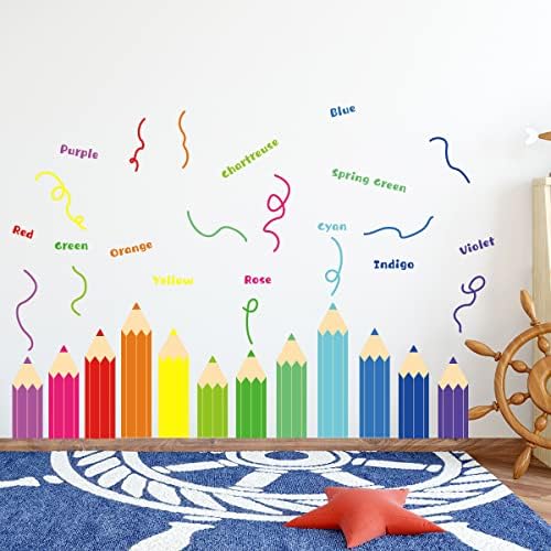 עפרונות צבעוניים בצבע Imagitek מדבקות קיר, צבעים שמות קישוט קיר בית ספר, צבעי יסוד מיומנויות למידה עיצוב,