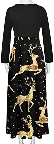 שרוול ארוך לנשים שמלות מסיבות מקסי 2022 חג המולד שמלה ארוכה מזדמנים רופפים שמלת קוקטייל מודפסת