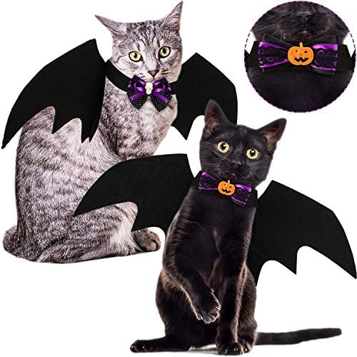 Syhood 2 חלקים חתיכת חיות מחמד עטלף ו -2 חתיכות עניבות קשת צווארון, עטלף לכלבים תחפושת חתול עבור קישוט מסיבת