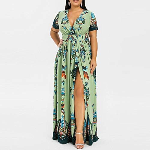 חגורות שמלת פוביגו לנשים, עבודת קיץ שרוול קצר שמלת טוניקת אופנה נשים גדולות מודפסות צווארון רחב