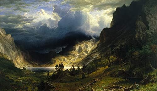 סערה בהרי הרוקי, הר. רוזלי, פורסם בשנת 1869 על ידי אלברט בירשטאדט. יד צבוע שמן רבייה על בד. לא