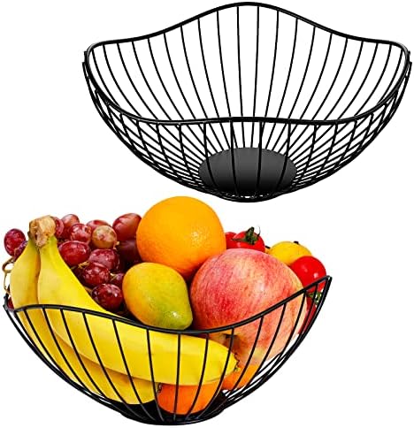 Fodayuse קערת פירות גדולה מודרנית, מחזיק פירות לאחסון פירות וירקות, סל מינימליזם פירות חוט לדלפק מטבח, תפאורה