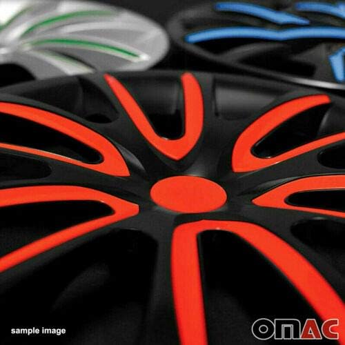 OMAC Hubcaps 16 אינץ 'עבור GMC סיירה שחור ואדום 4 יח'. כיסוי חישוקי גלגלים - כובעי רכזת - החלפת חוץ