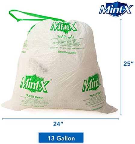 שקיות אשפה דוחה מכרסמים מנטה, 13 ליטר, 120 ספירה, 24 על 25, 0.9 מיל, לקופסה, לבן