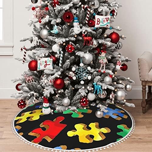 חצאית עץ חג המולד עם פום לקצץ אוטיזם-מודעות-מודעות-צבע-פוזלי לחג קישוטי בית חג המולד 48