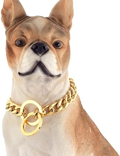 צווארון כלבים שרשרת זהב 13 ממ שרשראות צווארון קישור קובניות שרשרת צווארון מתכת נירוסטה צווארון מחמד זהב