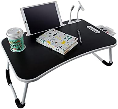 שולחן מחשב נייד ביגטרון למיטה, מעמד מחשב נייד נייד מתקפל עם מחזיק כוס/מגירת אחסון/יציאת USB 4 למיטה/שולחנות/ספה,