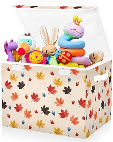 Fuluhuapin Maple Leaf צעצועים לחזה אחסון עם מכסה, 16.5 x12.6 x11.8 צעצועים יציבים ארגזי ארגזים סלים לילדים,