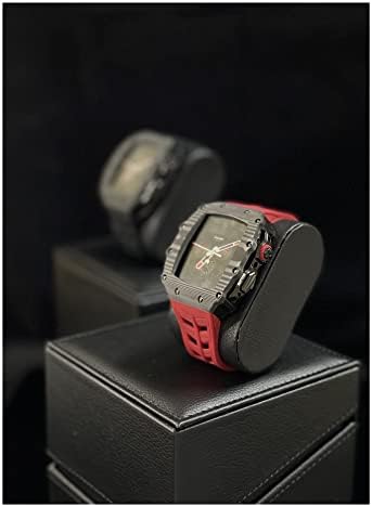 מארז סיבי פחמן של Hkidkk עבור Apple Watch 44 45 ממ רצועת גומי כיסוי מתכת כיסוי לשינוי יוקרה ערכת מסגרת מסגרת