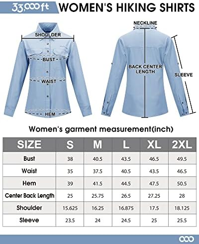 33,000 רגל של נשים UPF 50 UV חולצת הגנה מפני שמש, מגניב מהיר ויבש שרוול ארוך חיצוני דיג טיולים ספארי חולצת