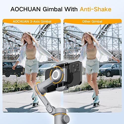 Aochuan Smart X Gimbal מייצב לסמארטפון, הקלטת וידאו מייצב טלפוני לאייפון 13 12 Pro Max עם LED Fill Light