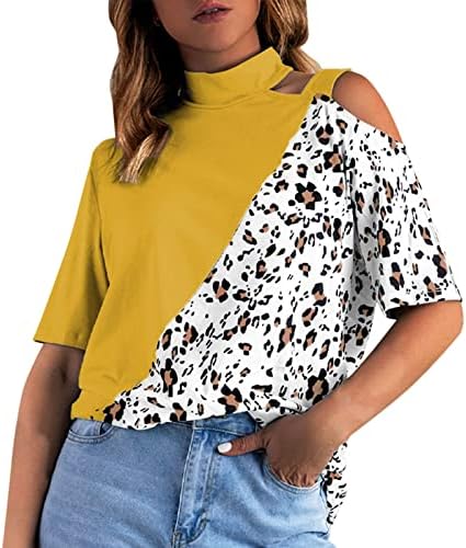חולצת T גדולות של Xiloccer נשים נשים רופפות צוואר עגול מחוץ לכתף חולצת טשטוס מודפסת הדפס נמר שרוול קצר מזדמן