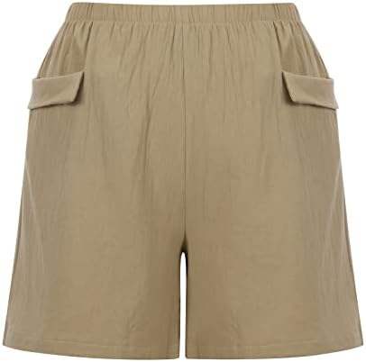 מכנסיים קצרים קיצוניים של נשים מכנסי פשתן קיץ כיס מותניים אלסטיים מזדמנים בצבע אחיד בצבע אחיד