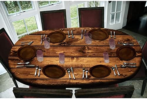 אטורי עץ עץ מצויד מפות שולחן סגלגל, כיסוי שולחן קצה אלסטי בסגנון חווה, מטליות שולחן אטומות