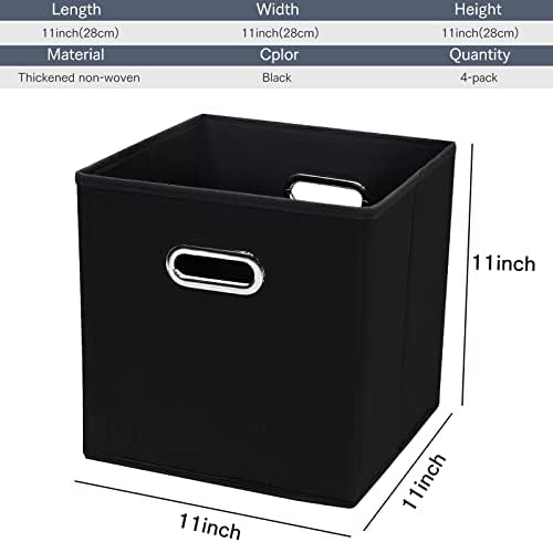 Sevendome Black Storage Cube Cube, 11x11x11 סלי מארגן קוביות בד עם ידית, סל מתקפל לארון או לתיבת