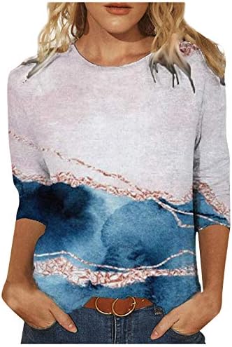 2022 טיז גרפי לנשים נפילות 3/4 עניבת שרוול צבע חולצות טי קיץ וינטג 'מזדמן נוח חולצות הוואי רכות יוצאות חולצות