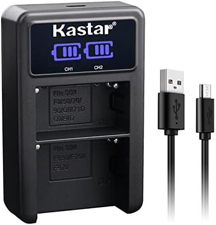 KASTAR NP-F570 LED2 מטען סוללות USB תואם ל- DSR-V10 EVO-25 DKC-FP3GV-A100 GV-A500 GV-A500E GV-A700