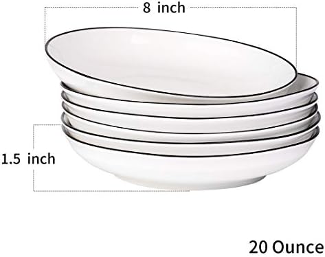יוליף 8 אינץ 'פסטה צלחות סלט צלחות של 6, 20 גרם קערת סלט חרסינה, צלחות למרק דגני בוקר סלט