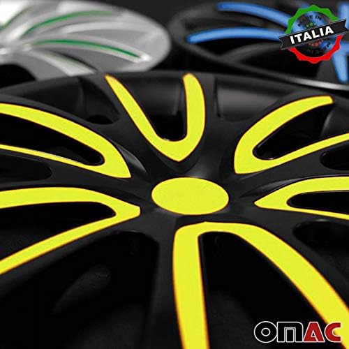 OMAC HUBCAPS 16 אינץ 'לטויוטה קאמרי שחור וצהוב 4 יח'. כיסוי חישוקי גלגלים - כובעי רכזת - החלפת