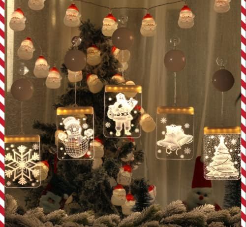 פעמון אורות חג המולד של חג המולד קישוט לחג צורת כוס יניקה חלון תלייה אורות 3D אורות לילה קטנים